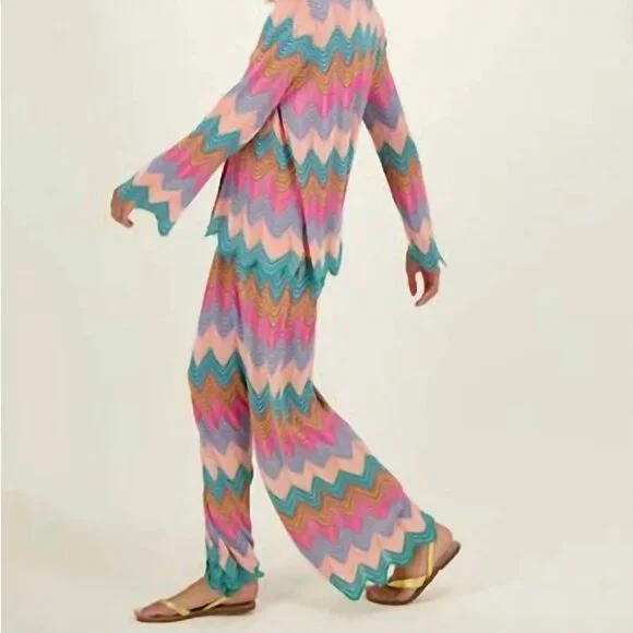 Nora Wide Leg Pant in Chevron - Picture 1 of 2